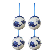 Christmas Balls Blue White Porcelain 3.14 Inch 4-Pack