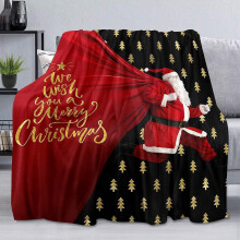 Santa Claus Throw Blanket Black Gold Glitter 30x40 Inch