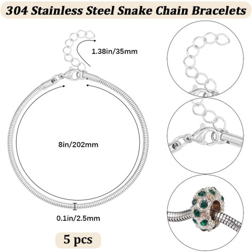 Snake Chain Bracelets Stainless Steel 5 pcs 1