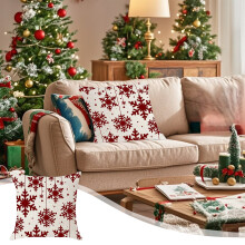 Fundas de cojín navideñas de 45 cm con diseño de copo de nieve, de lino, estilo rústico invernal, ideales para sofá o sillón. Compatibles con