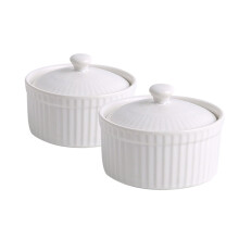 Bakvormpjes met deksel, porseleinen ramekins, 2 stuks