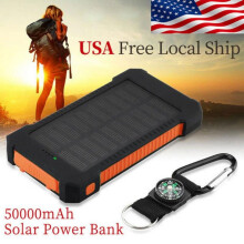 50000mAh powerbank met hoge capaciteit, zonne-energie en USB-aansluiting, super robuust, draagbaar, waterdicht, 4 oplaadpoorten, LED-verlichting