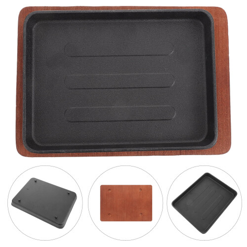 Eease steak plate griddle pan with wooden base 1 set 1