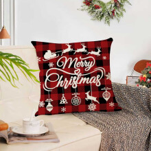 Housse de coussin de Noël 45 cm, motif sapin rouge et flocons de neige, coussin décoratif hivernal « Bonjour l'hiver » pour canapé.