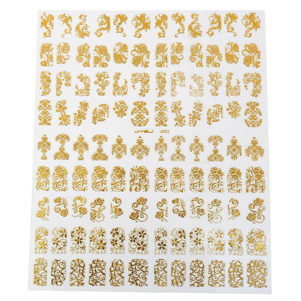 Pegatinas para uÃ±as 3D doradas 108 piezas 10 hojas