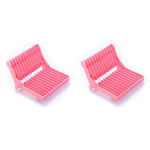 Paquete de 2 escurridores de utensilios de cocina plegables con taza, color rosa.
