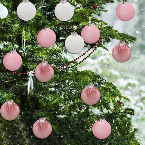 Soft Plush Ball Ornaments 8cm 15pcs Red Pink Blue