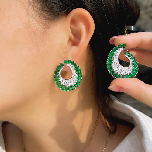 S925 Silver C-Shaped Zircon Earrings Multicolor 2