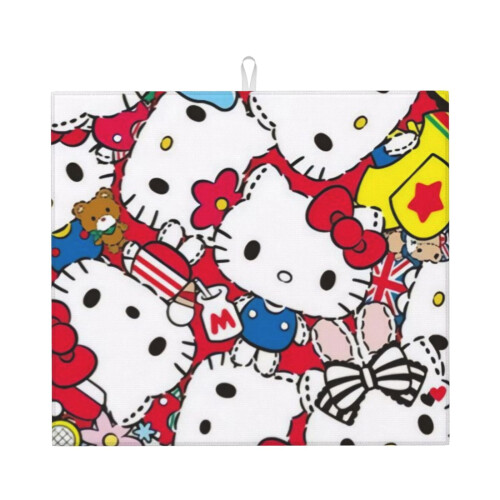 Tapis égouttoir Hello Kitty pour plan de travail, en microfibre, à absorption rapide.
