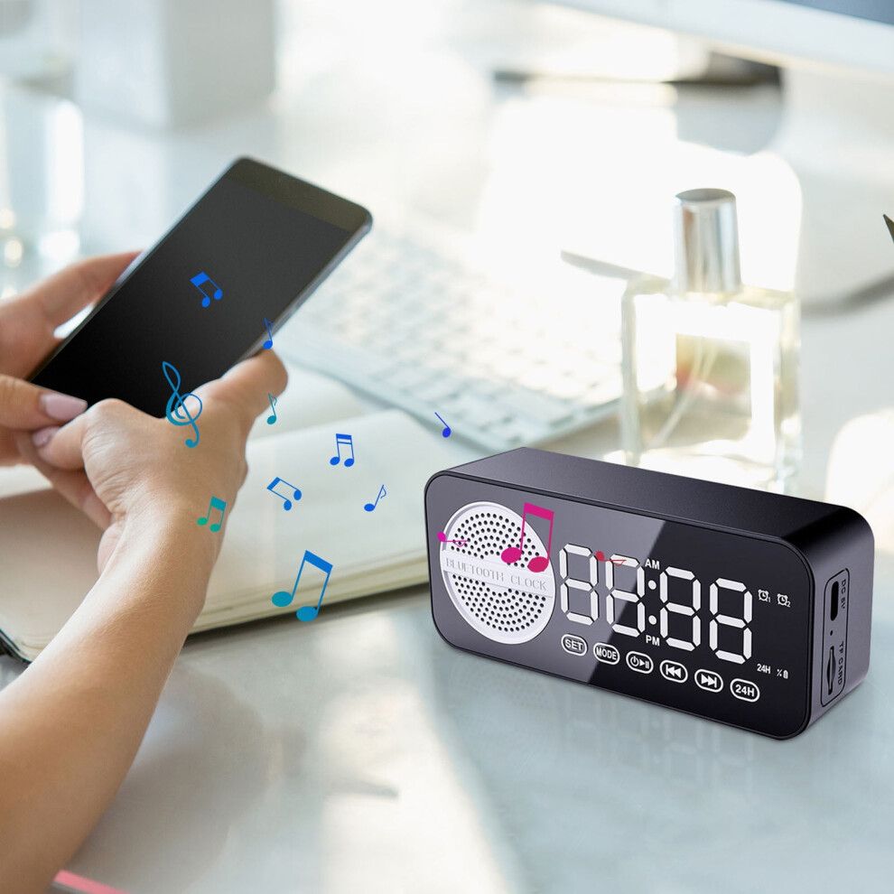 Bluetooth Alarm Clock Speaker With Subwoofer Portable Mini 908436272612
