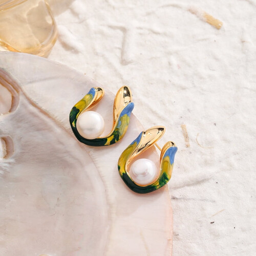 Colorful enamel drop earrings S925 silver gold 1