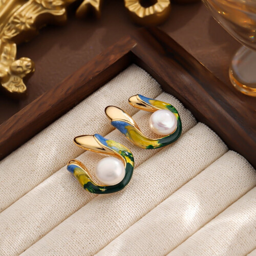 Colorful enamel drop earrings S925 silver gold 2