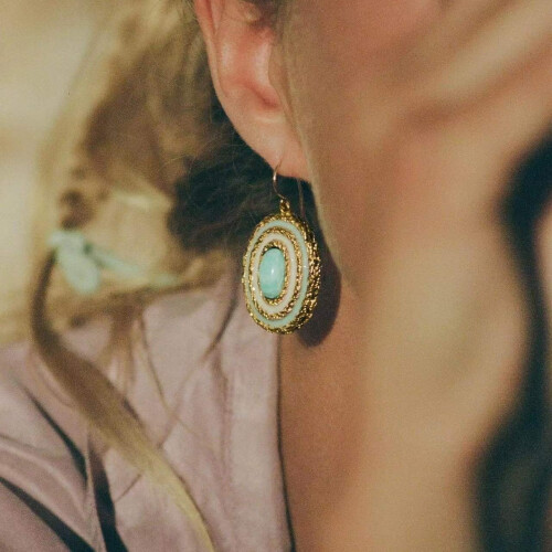 Turquoise earrings natural stone gold ear hooks 1