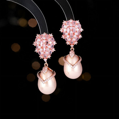 S925 Silver Zircon-Inlaid Drop Pearl Earrings 2