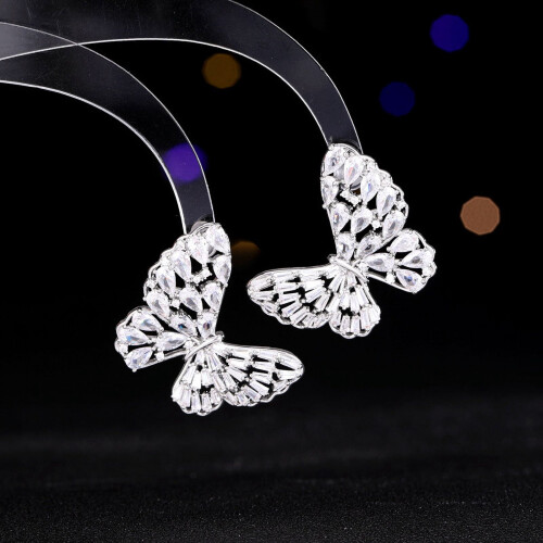 S925 Silver Butterfly Stud Earrings with Zircon 1