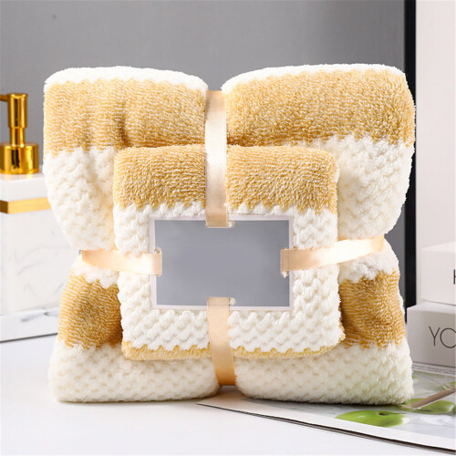 Yellow bathroom towel set soft absorbent 2 pieces 1