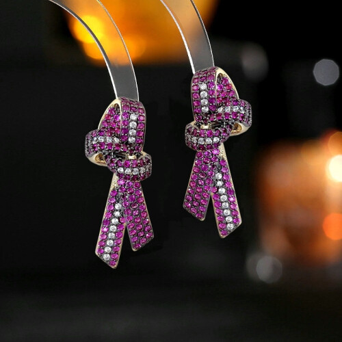 S925 Silver Bow Earrings with Zircon 1 Pair 2
