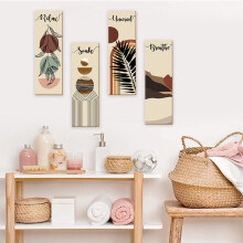 Lot de 4 panneaux muraux rustiques en bois (10 x 30 cm), décoration murale style ferme pour salon et chambre, ambiance élégante.