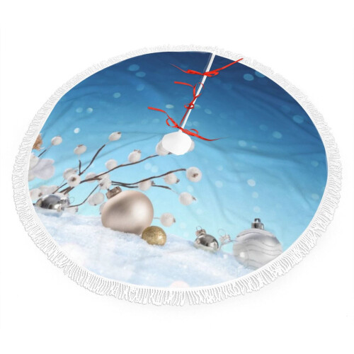 Saia para árvore de Natal com franjas de renda e desenho de boneco de neve, 76 cm (30 polegadas) 1