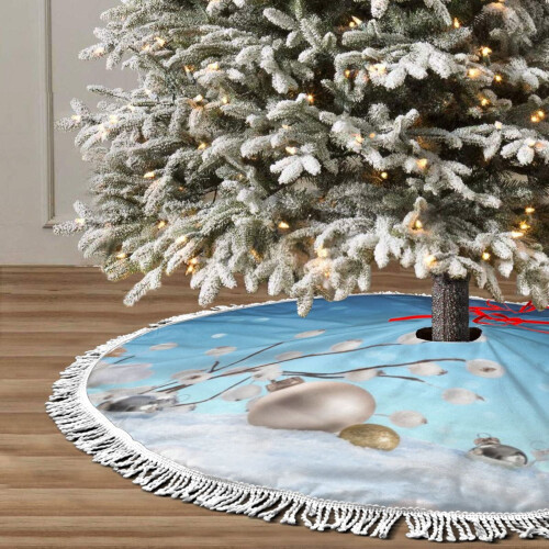 Saia para árvore de Natal com franjas de renda e desenho de boneco de neve, 76 cm (30 polegadas) 2