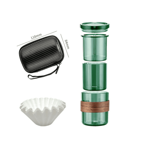 Ensemble cafetière portable 3 en 1 à bec verseur manuel, vert transparent 1