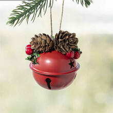 Christmas Tree Bell Ornaments Gold White Red Metal 6pcs