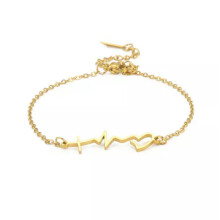 Cardiogram charm bracelet for women stainless steel gold