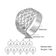 Bague Fleur de Vie en acier inoxydable pour femme, taille 9