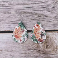 Palm Tree Teardrop Earrings Vegan Leather Orange