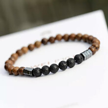 RSAMD Fashion Dames en Heren Armbanden met Natuurlijke Houten Kralen en Hematiet Bedeltjes, Elastische Armbanden - Lava