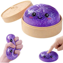 Jucarie Anti-Stres Squishy Dumpling Kawaii with Glitter and Gel Filling, Fast Rebound, for Adults and Kids, Purple