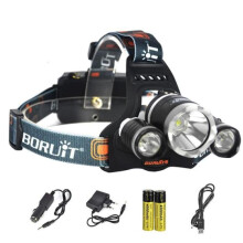 BORUiT RJ-5000 XM-L2 + 2 * R2 LED-Scheinwerfer, 8000 lm, 4 Modi, wasserdicht, wiederaufladbar, externer 18650-Akku