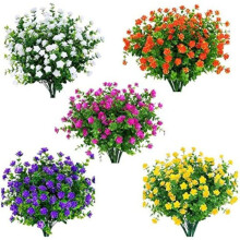 Lot de 15 bouquets de fleurs artificielles d'extérieur, arbustes en plastique synthétique résistants aux UV, pour vase d'intérieur