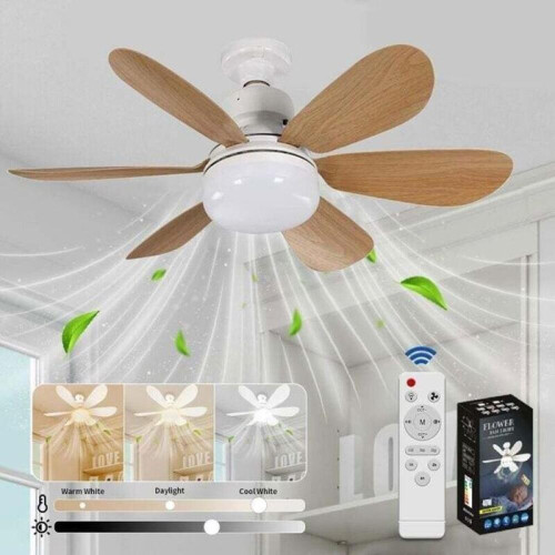 Ventilatore da soffitto con luce e telecomando, ventilatore da soffitto a LED dimmerabile con lampada integrata E27 da 40W (effett