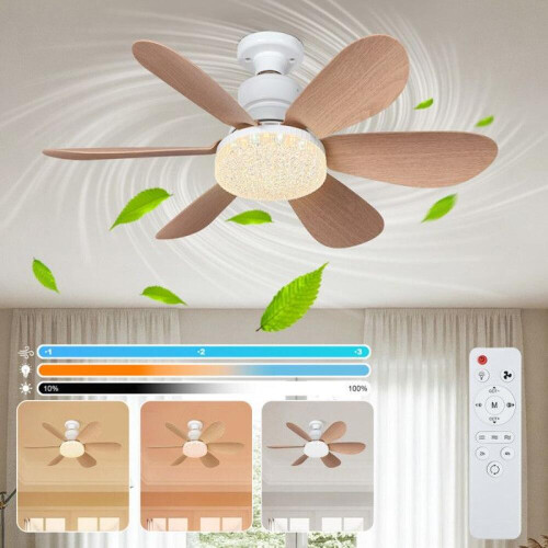 ROSNEK Ventilateur de plafond 52 cm 40W LED dimmable 2000 lm E27 - 3 vitesses, télécommande