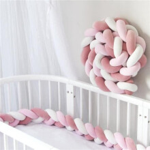 Paracolpi per culla 3M con cuscino a forma di serpente, in velluto intrecciato, per la protezione del bambino - Bianco+Rosa+Rosa W