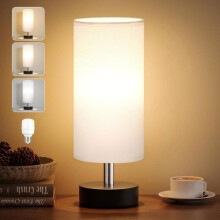 Nattbordslampe, 3 fargemoduser (3000/4500/6000K), lampeskjerm i linstoff, moderne bordlampe til soverom, stue, hotell