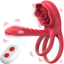 Inel vibrant pentru penis - YIBUJIAZU - Roșu - Silicon - Inel dublu - Stimulare clitorală