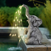 Statue éléphant solaire LED en résine - Décoration de jardin arroseuse 27 cm