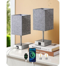 EDISHINE Lampe de Chevet Tactile Lot de 2, USB-A & USB-C, E27 Ampoule LED Incluse, 3 Intensités Réglables,pour Chambre, Salon, Hôt