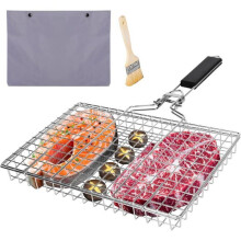 Roestvrijstalen barbecuegrillmand, vismand met handvat PZCC