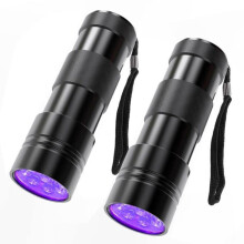 Set van 2 UV-zaklampen, blacklight zaklamp met 12 LED's en 395 nm lichtbundel (mini-detectorlamp) (batterijen niet inbegrepen)