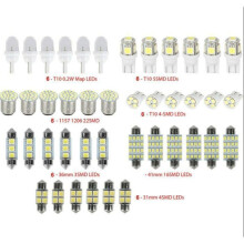Kit com 42 lâmpadas LED T10 brancas universais para carro, incluindo lâmpadas LED SMD para interior, teto, placa e cinto de segura
