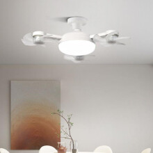 2-in-1 droneventilator met afstandsbediening, 50W E27 LED-lamp, 3 kleurmodi en 3 snelheden, hoge luchtstroom, verstelbare hoek