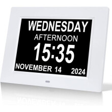 Horloge numérique 8 pouces pour personnes âgées,grand affichage numérique calendrier et date pour personnes âgées atteintes,blanch