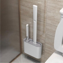 Siliconen toiletborstel, toiletborstel, hurkborstel, badkamerwandmontageset, grijs