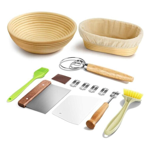 Bread Fermentation Basket Set, Oval Fermentation Basket Set, Dough Scraper and Beater Set