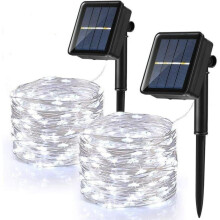 2er-Set Solar-Lichterketten für den Außenbereich, 120 LEDs, wasserdicht, 12 m, 8 Modi, Kaltweiß