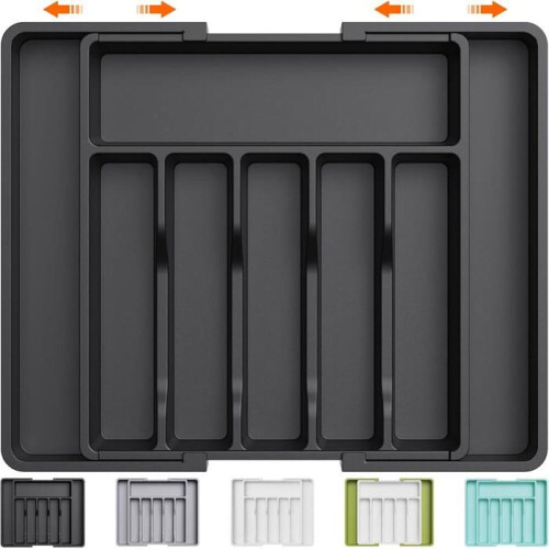 Extendable Utensil Tray for Drawer, Adjustable Drawer Organizer for Kitchen, Compact Plastic Storage