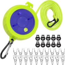 Stendibiancheria da 10 m, retrattile, ideale per campeggio e viaggi, con 20 clip e 10 anelli.